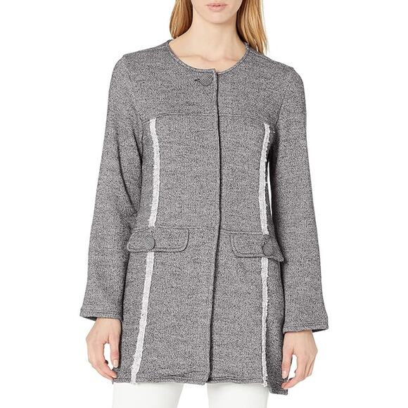 Neon Buddha Gray White Cotton Blend Penrose Long Button Jacket Womens Size XL - Picture 1 of 6